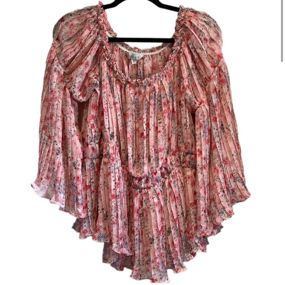 Anthropologie Ranna Gill Pleated Blouse Pink Floral XL Women's